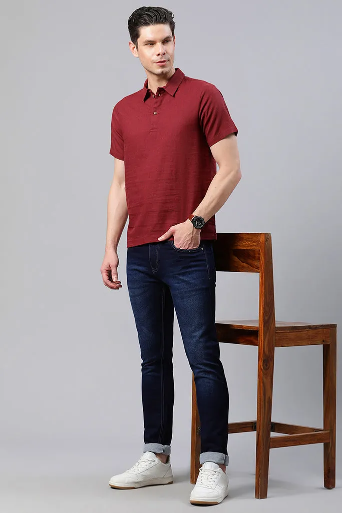 Maroon Solid Polo Collar Casual Shirt