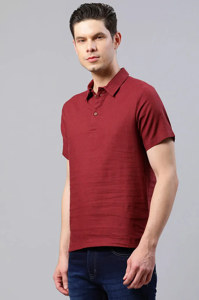 Maroon Solid Polo Collar Casual Shirt