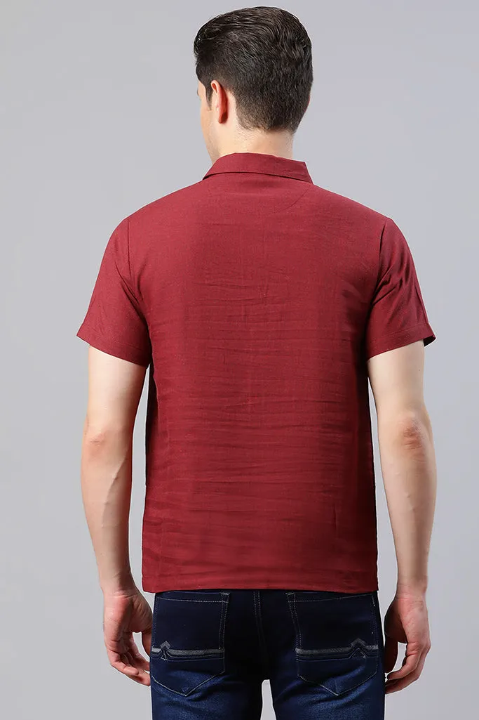 Maroon Solid Polo Collar Casual Shirt