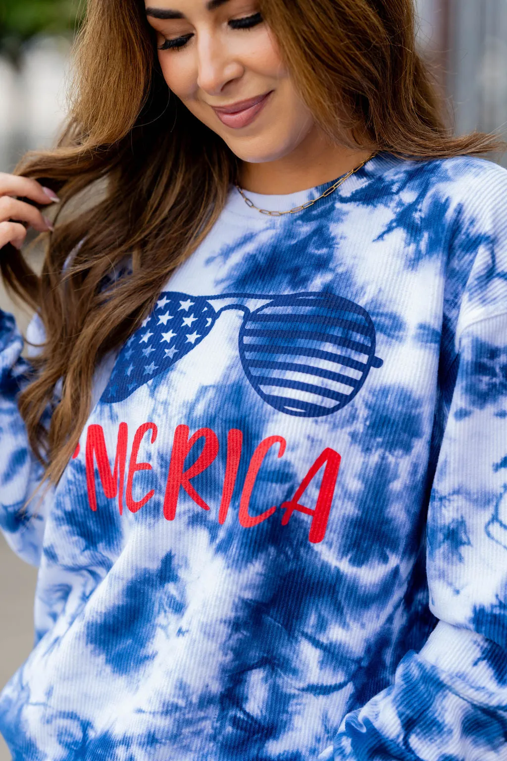 'Merica Tie Dye Ribbed Graphic Crewneck