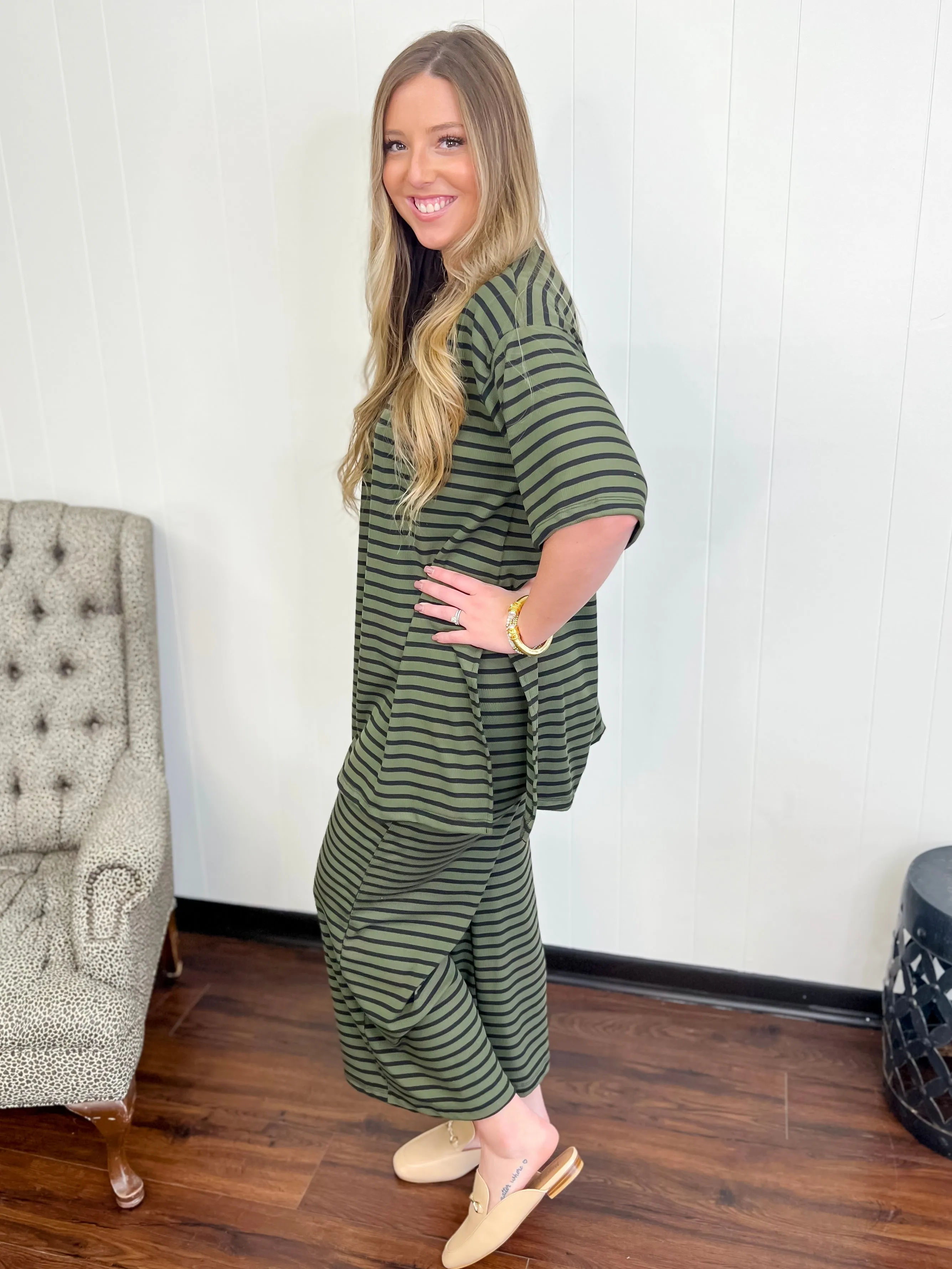 Over-sized Olive Striped Top