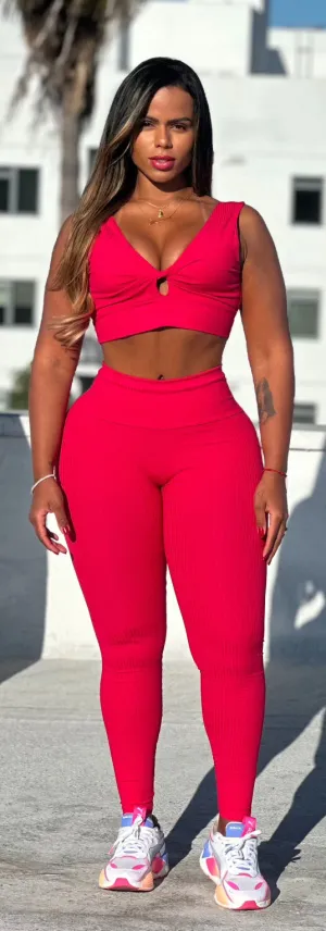 Pink Ribbed Leggings