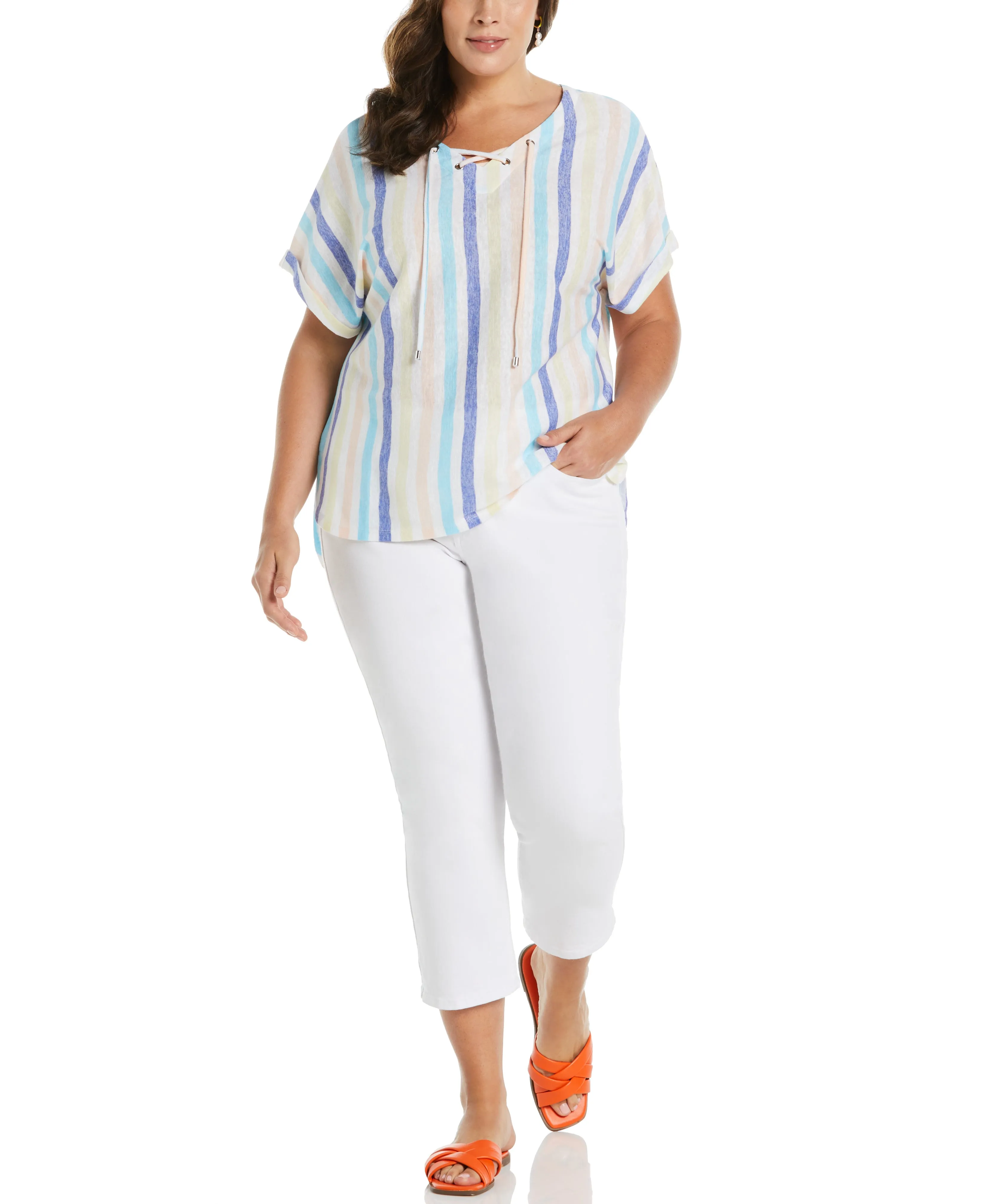 Plus Size Stripe V-neck Top