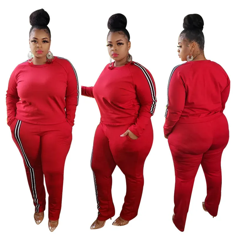 Plus Size Women Side Stripe Two Piece Set