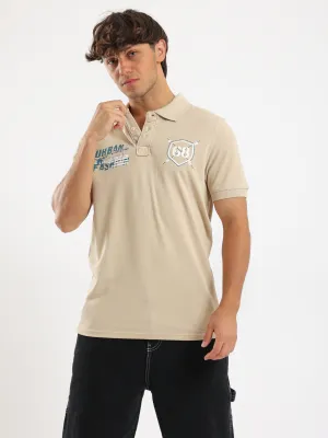 Printed Polo T-Shirt - Biege