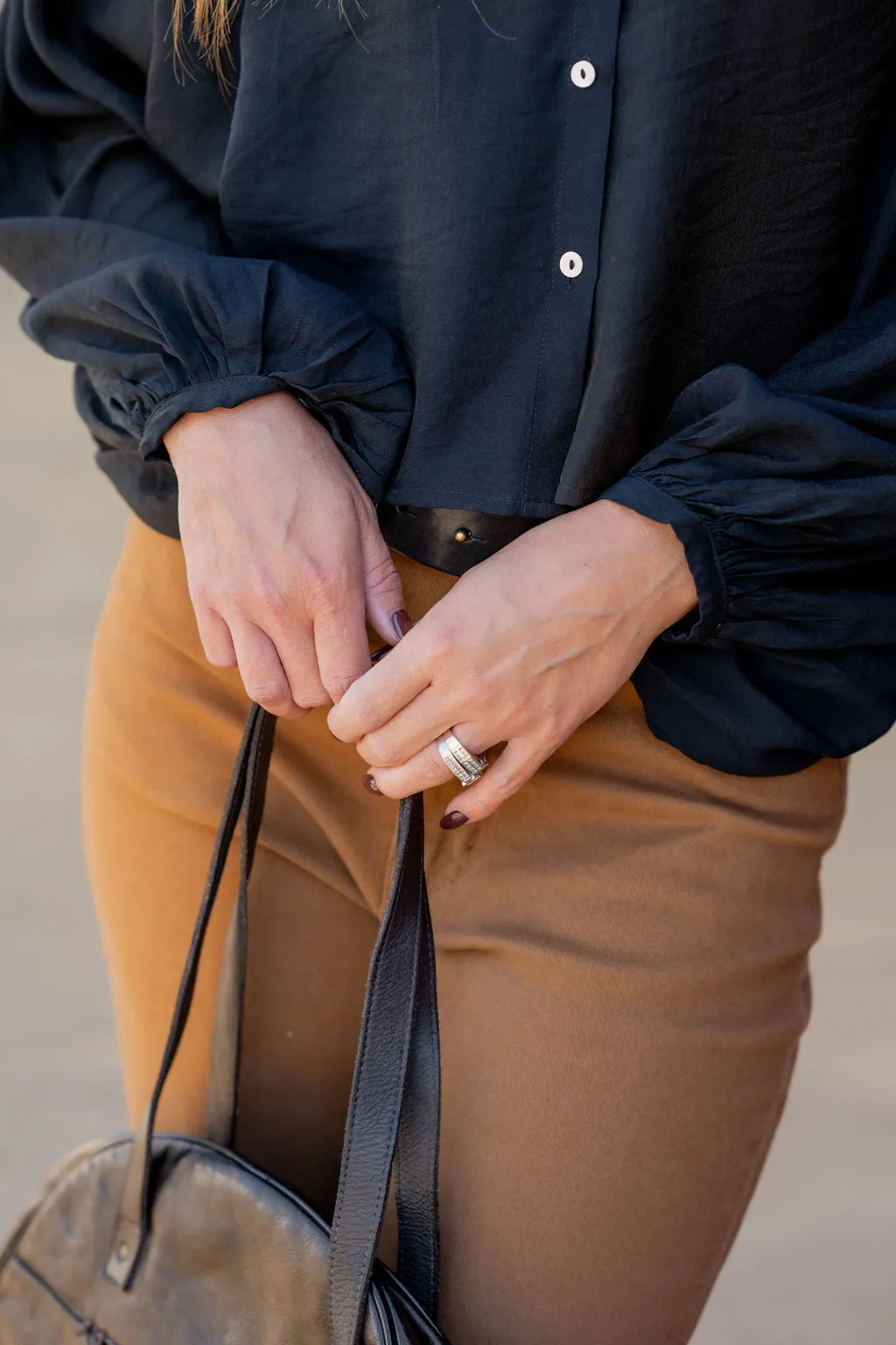 Relaxed Cinched Sleeve Button Up Blouse