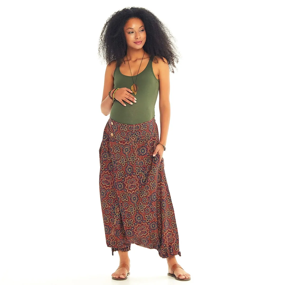 Retro Print ElasticWaist Wrap Front Detail Harem Winter Maternity Pant