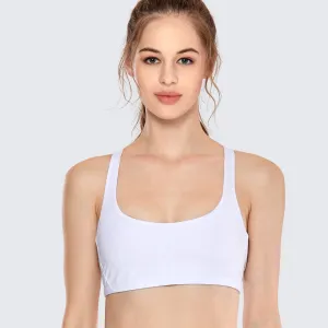 Sexy Criss Cross Back Padded Low Impact White Workout Bra