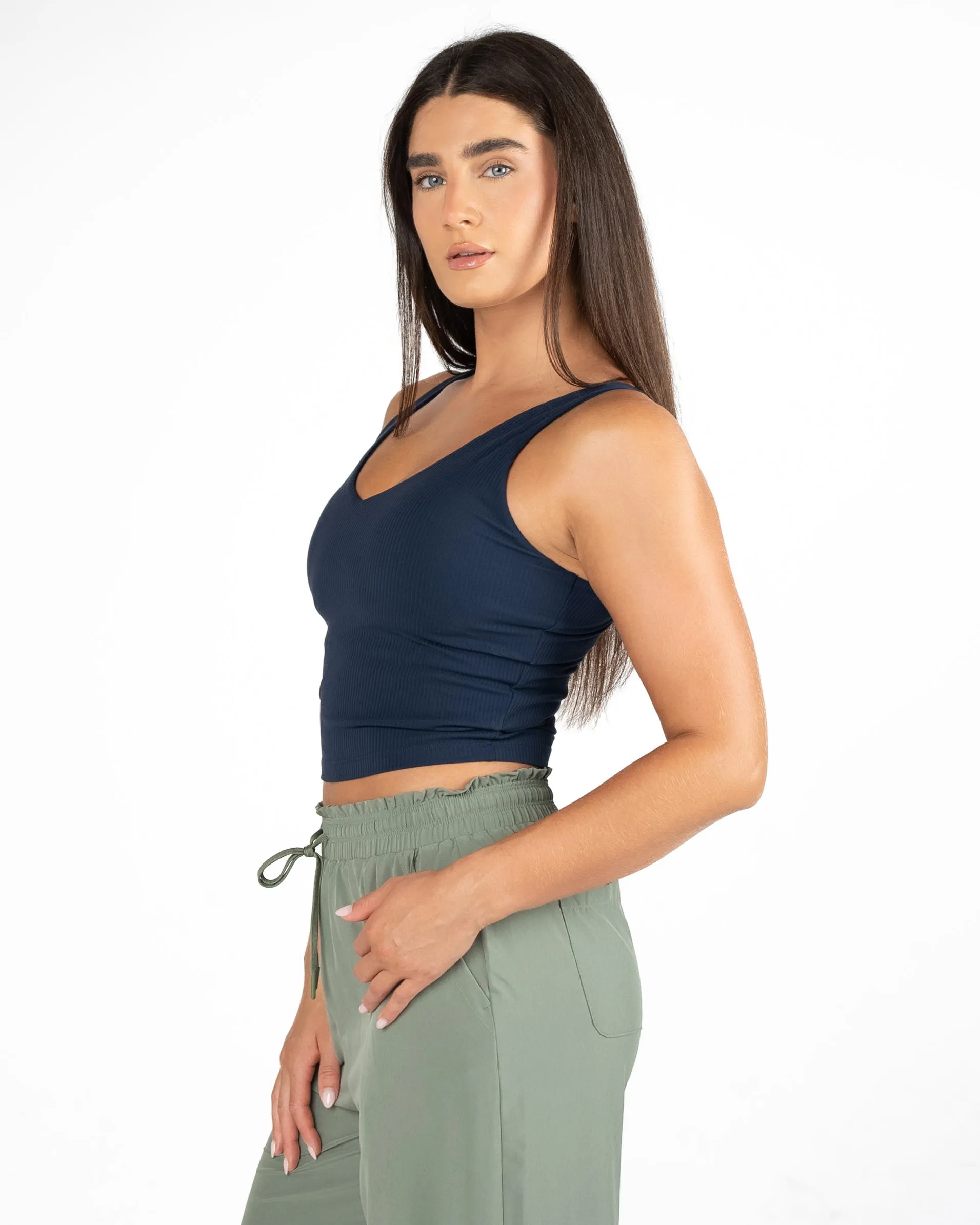 Shakti Ribbed Tank (Mid-Length)  - Navy