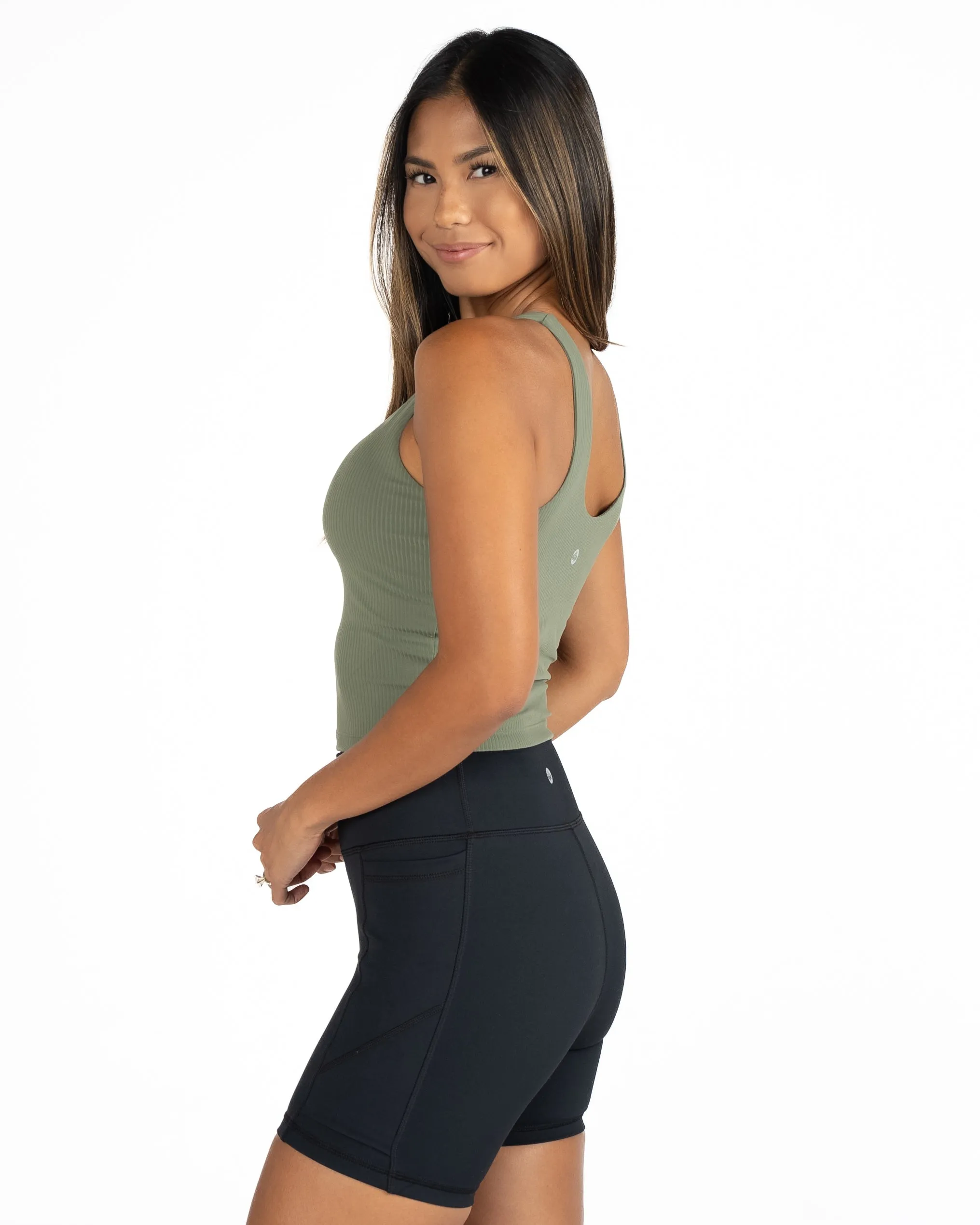 Shakti Ribbed Tank (Mid-Length)  - Olive