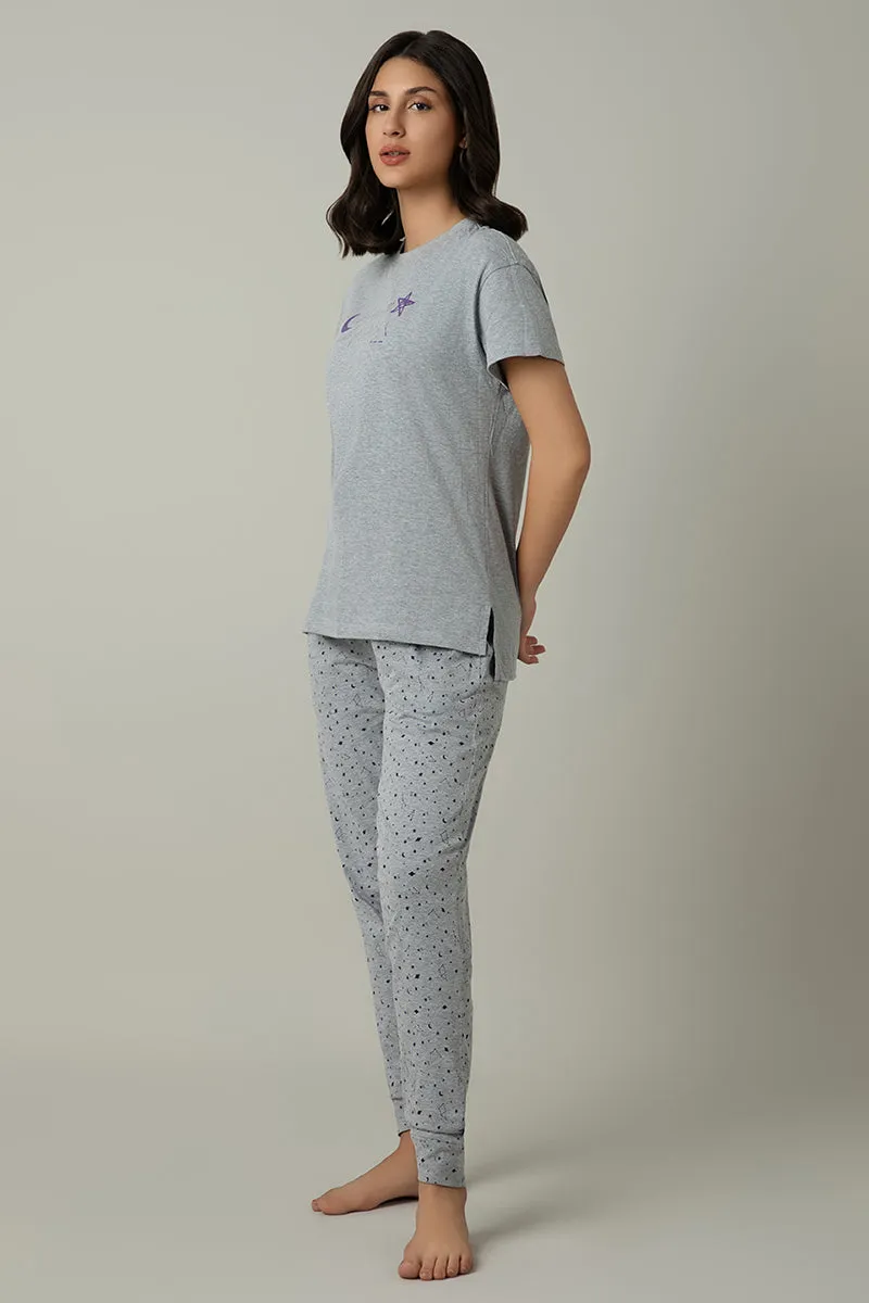 Sleep Joggers Set - Grey Melange Print