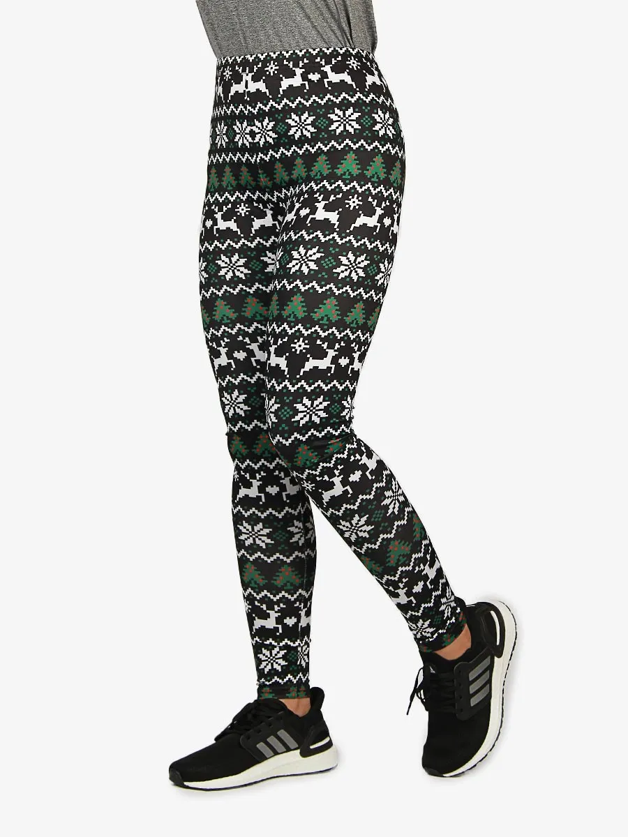 Snowflake Fall - Compression Tights - 1617 - Black / Multi