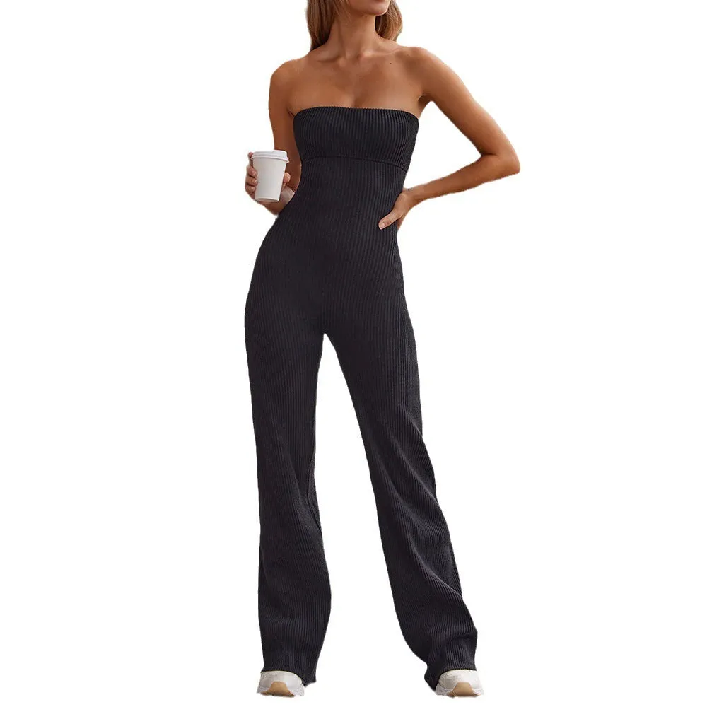 Strapless Rib Knit Jumpsuit (4 Colors)