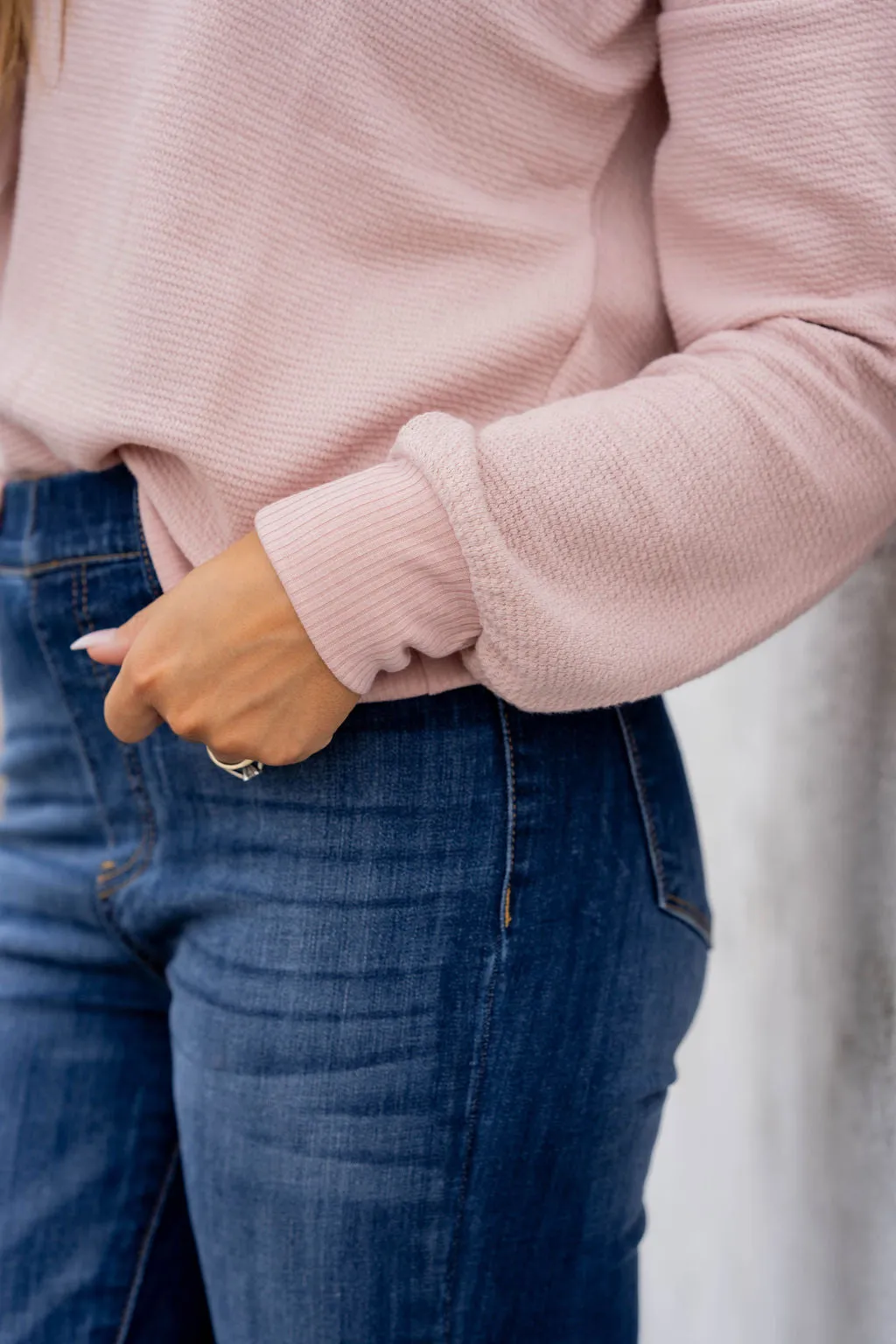 Textured Solid Trim Sweatshirt