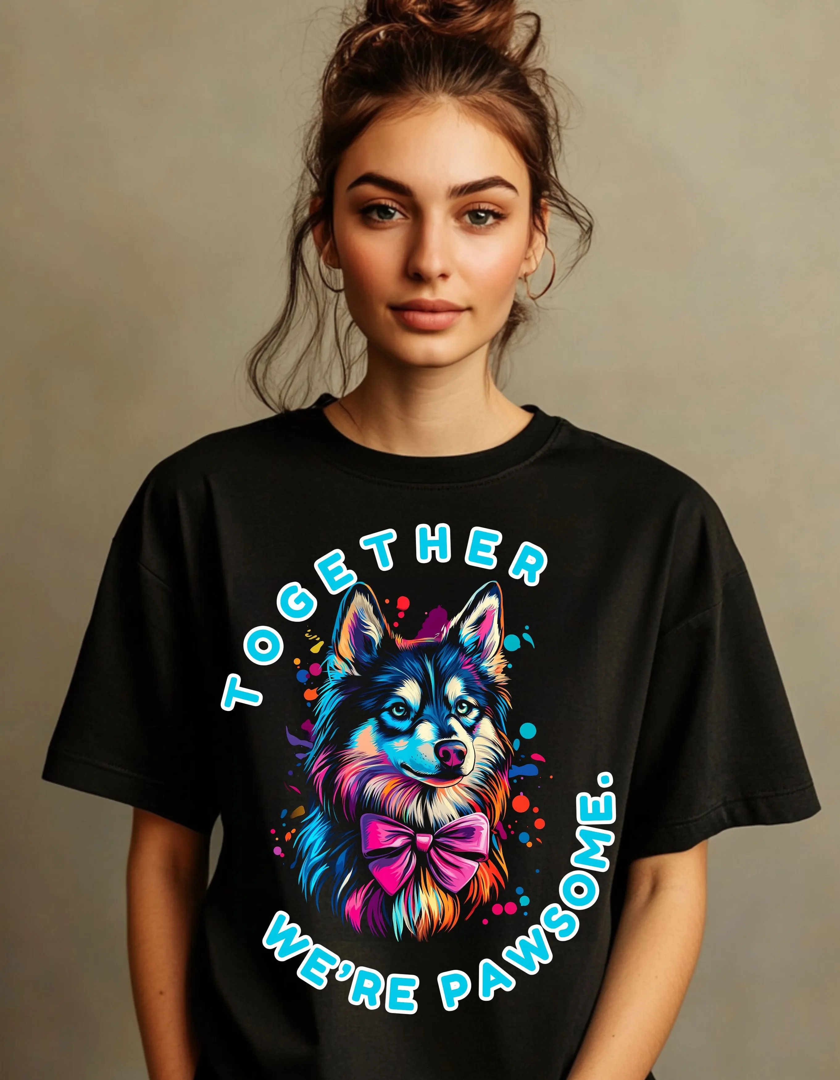 Together We’re Pawsome | Oversized Dog Graphic Cotton Tee