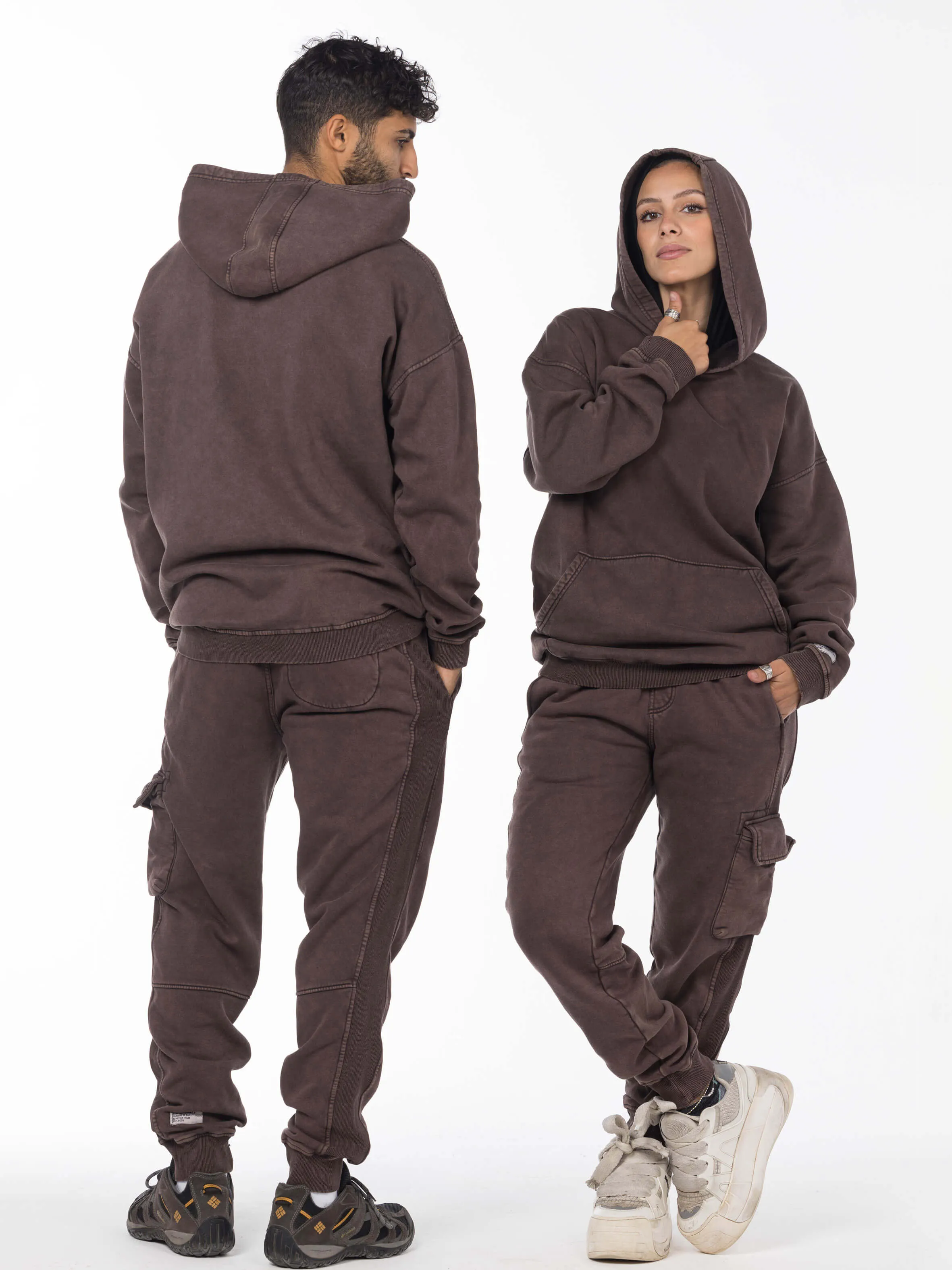 Unisex Acid Washed Winter Joggers - Brownish