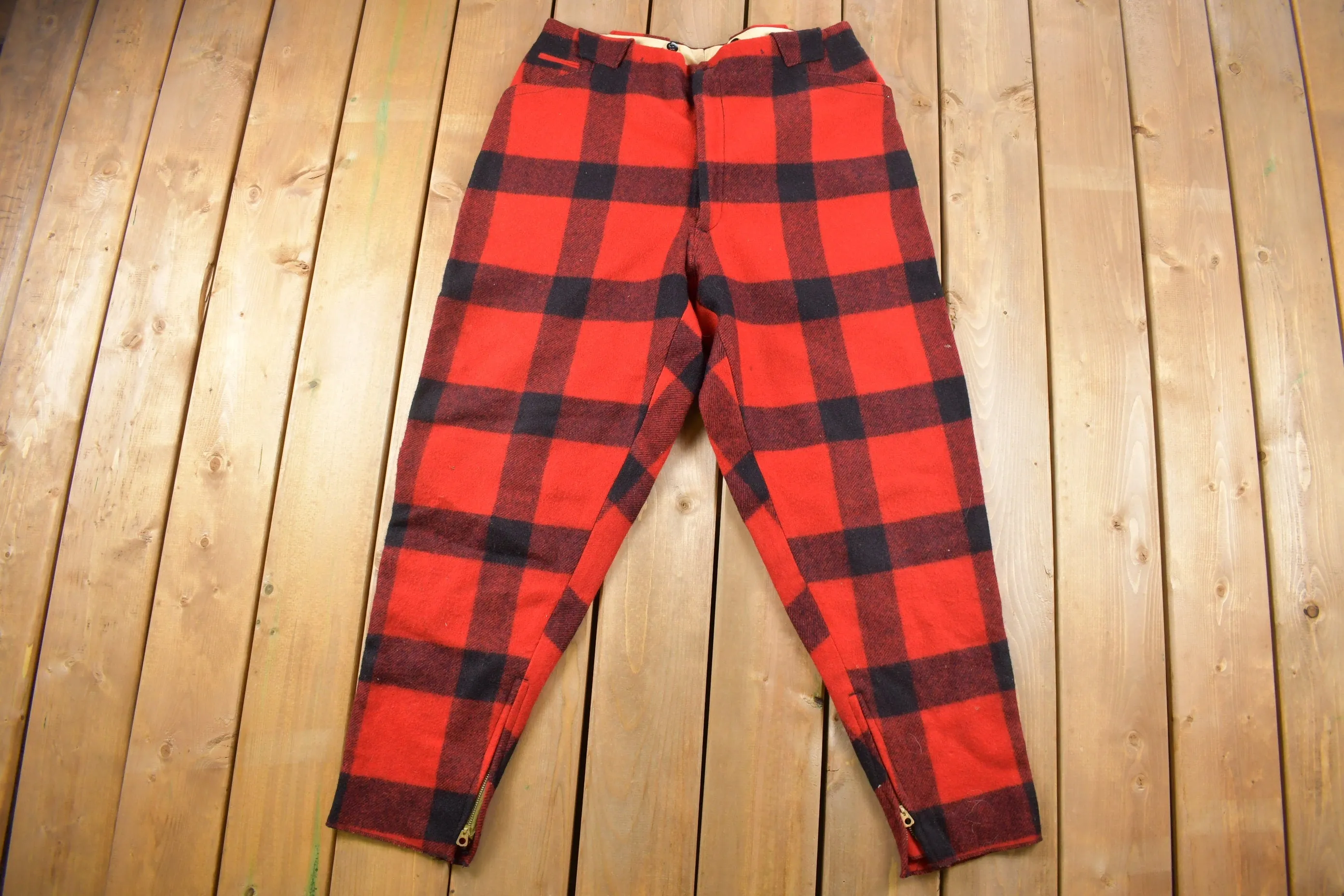 Vintage 1950s Hirsch Weis Red Plaid Wool Trousers 36 x 31