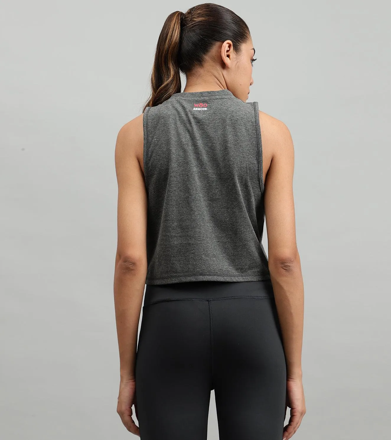 Women's crop muscle tank top Grey melange