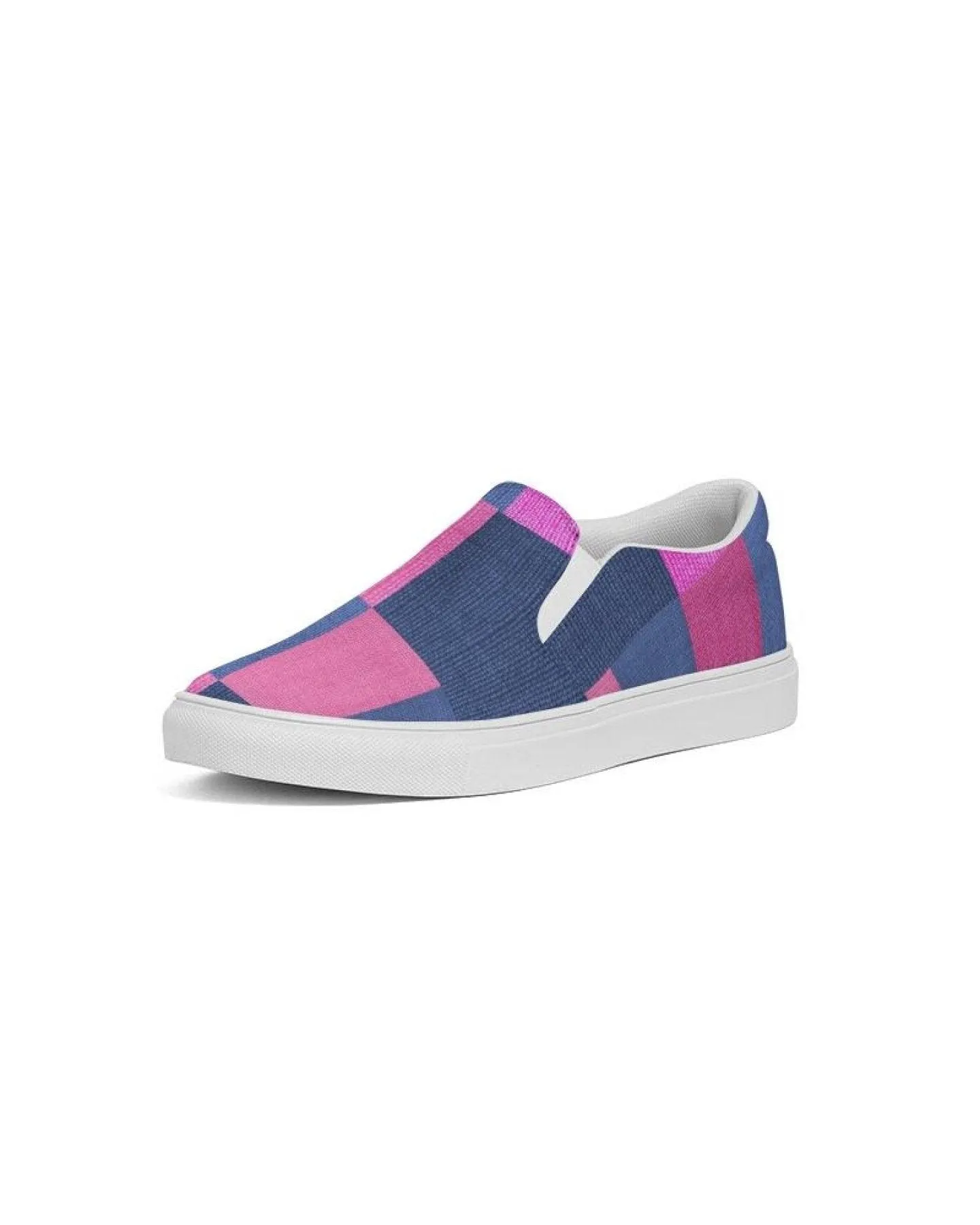 Womens Sneakers - Pink & Blue Geometric Print Slip-on Canvas Shoes