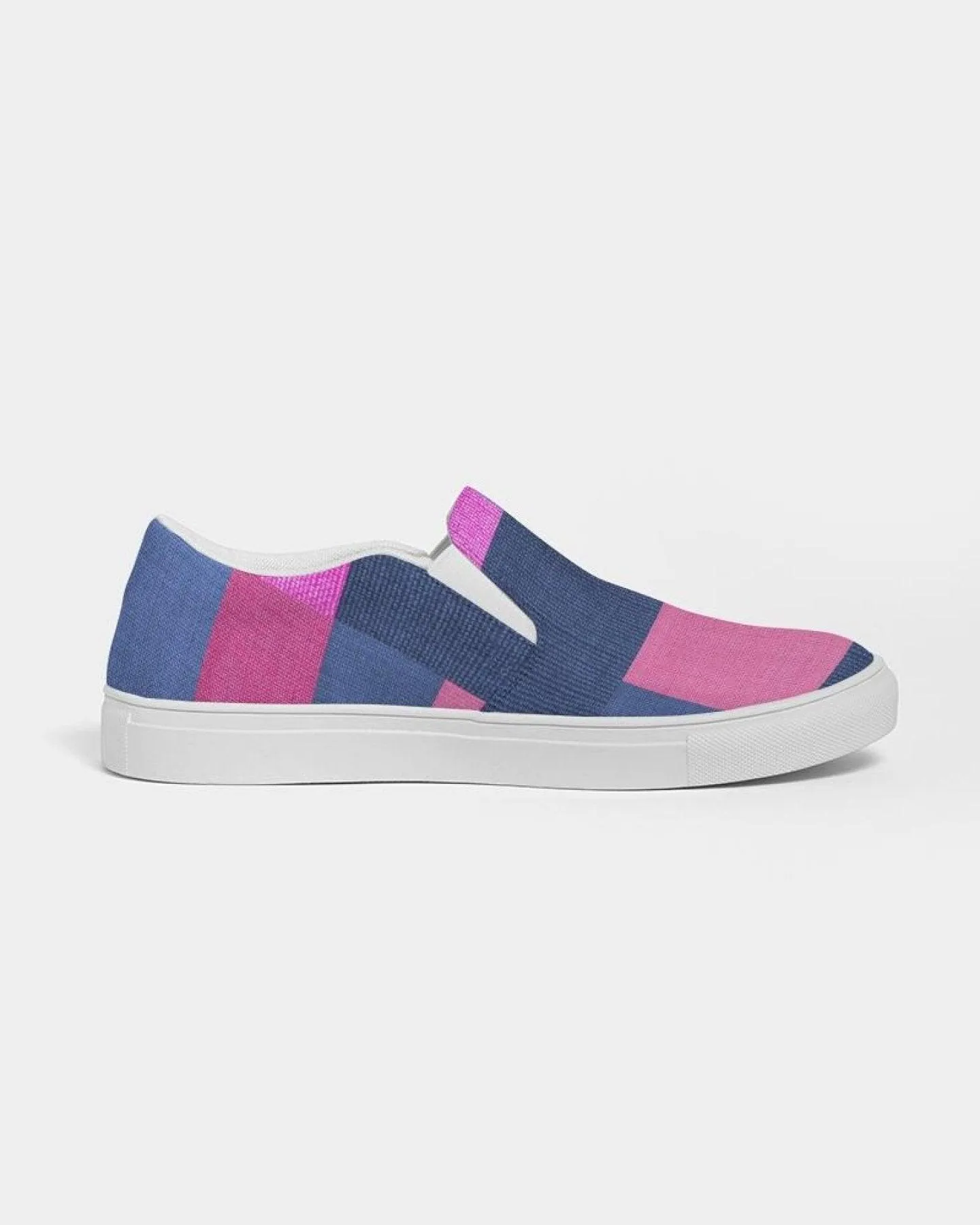 Womens Sneakers - Pink & Blue Geometric Print Slip-on Canvas Shoes