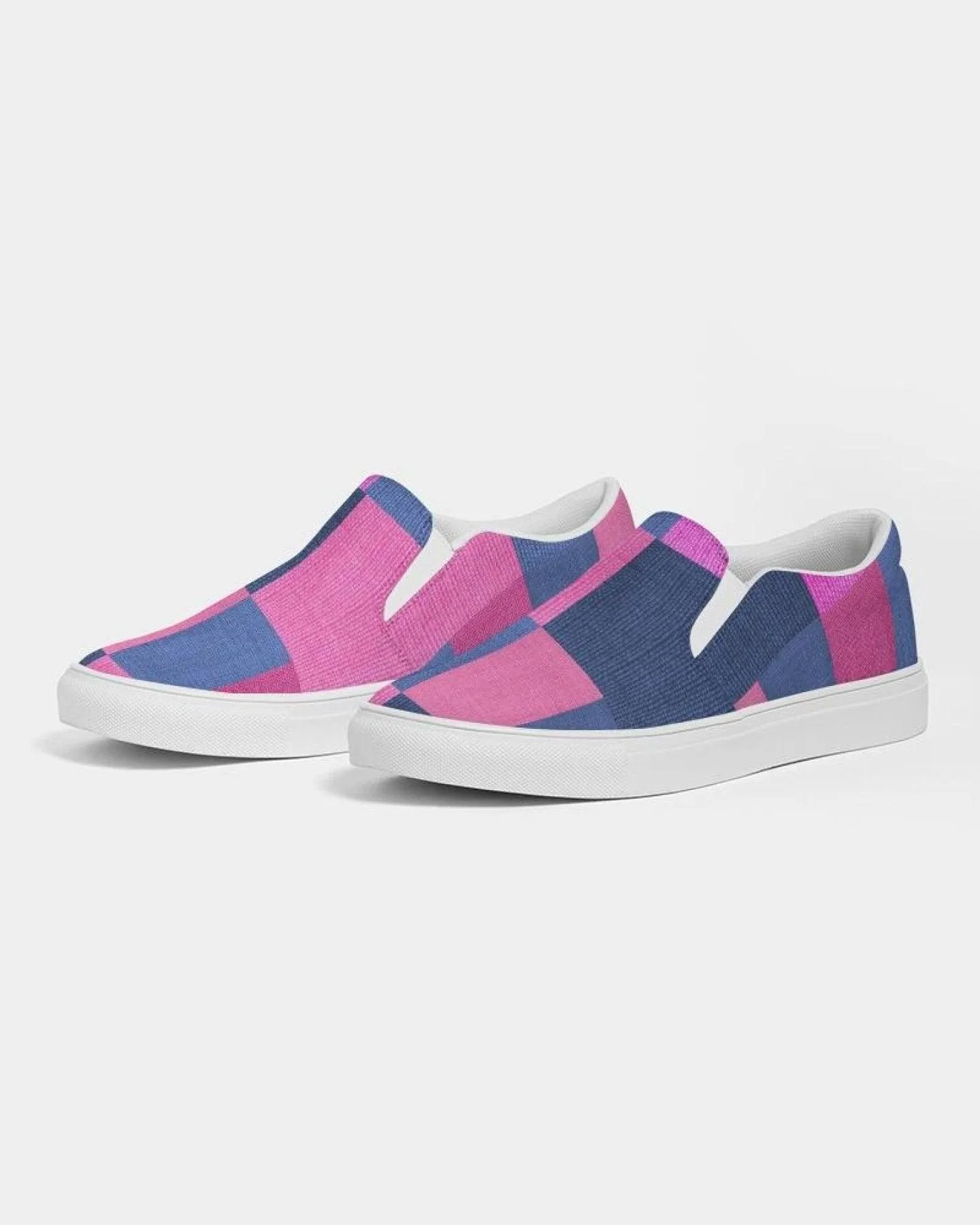 Womens Sneakers - Pink & Blue Geometric Print Slip-on Canvas Shoes