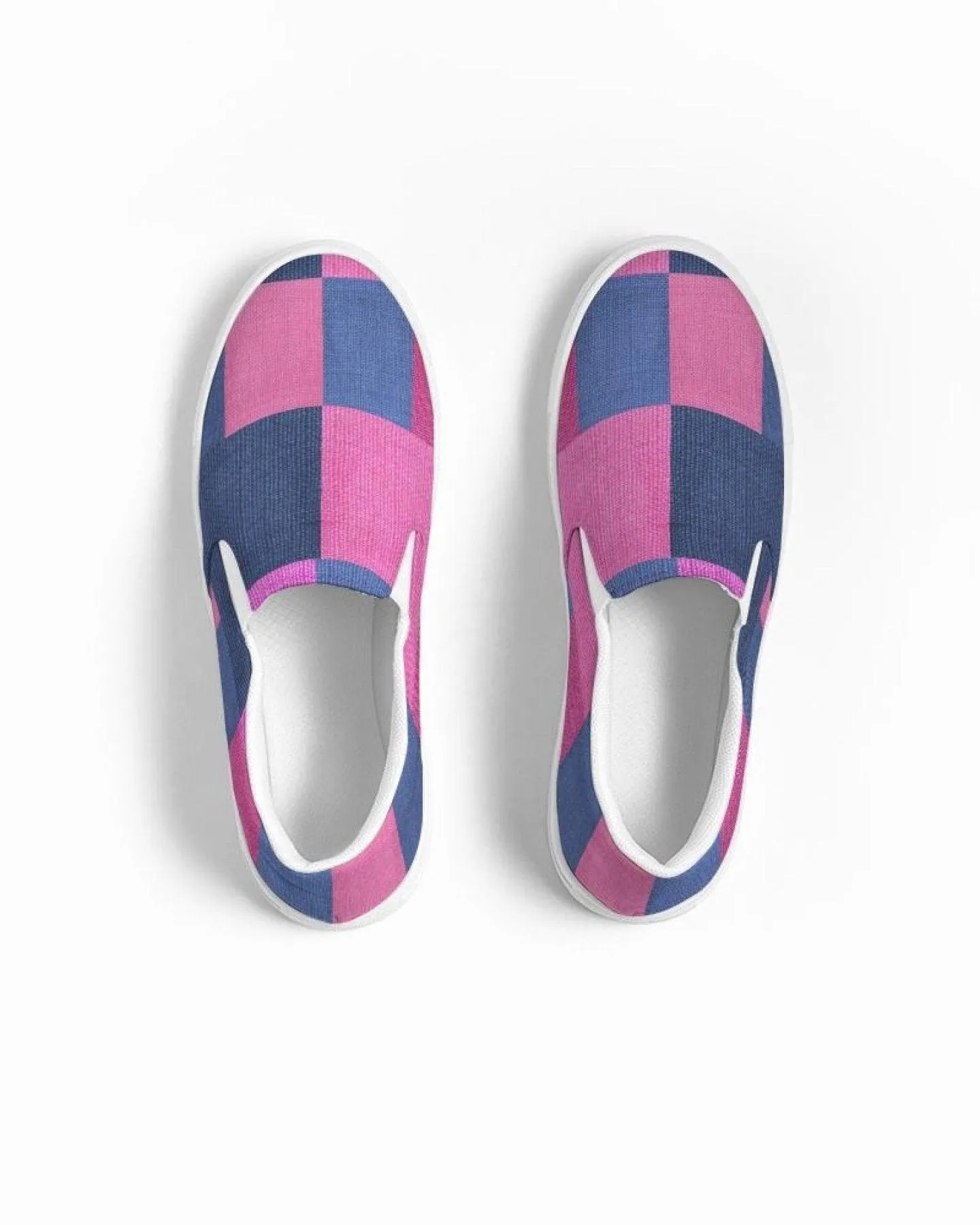 Womens Sneakers - Pink & Blue Geometric Print Slip-on Canvas Shoes