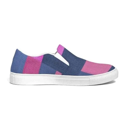 Womens Sneakers - Pink & Blue Geometric Print Slip-on Canvas Shoes