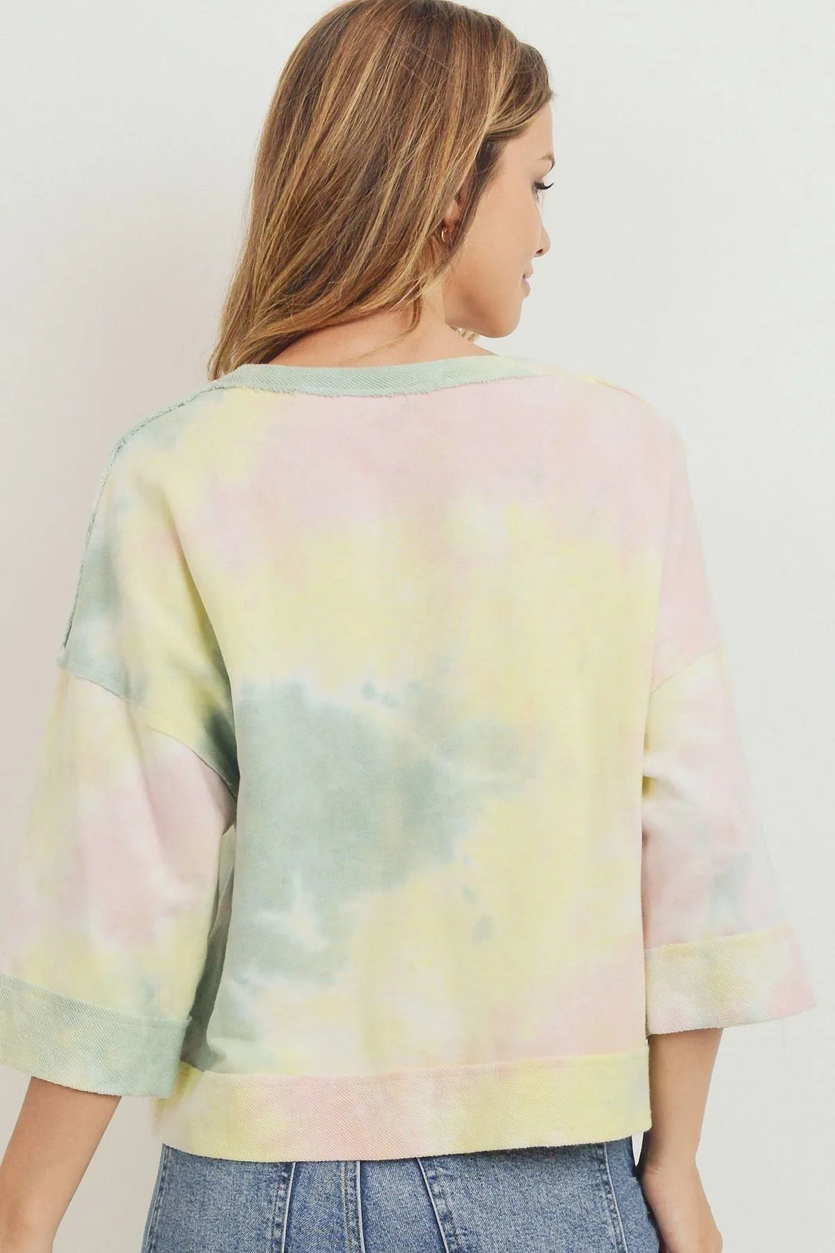 Women's Tie Dyed 3/4 Sleeve Round Neck Top